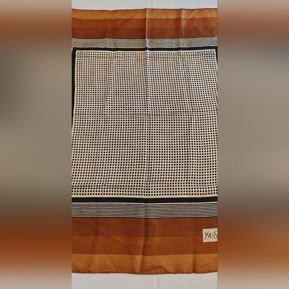 Yves Saint Laurent Vintage Brown Silk Scarf Rolled Hem - Picture 4 of 14